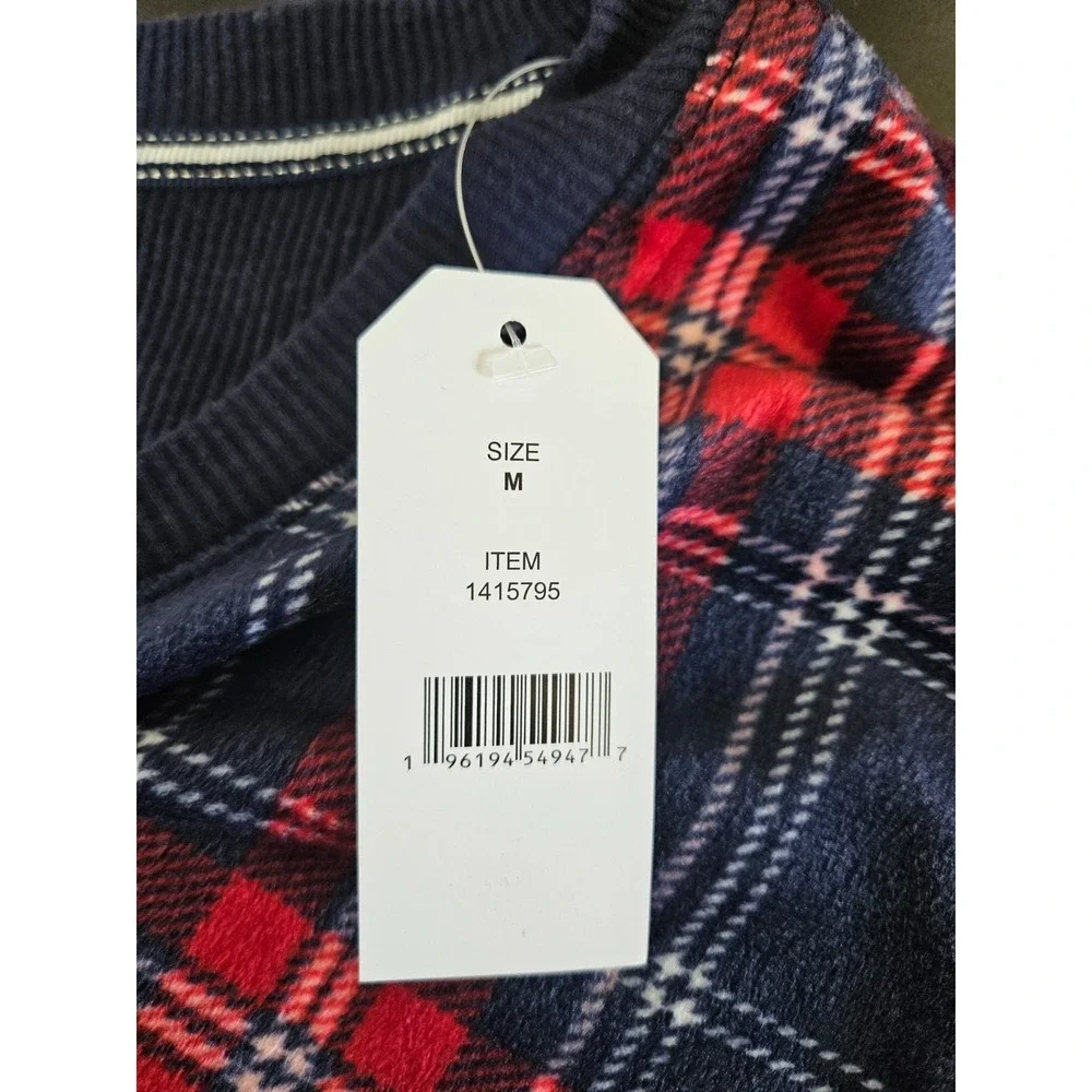Nautica Pajama Set M Plaid Navy Red Stretch Sleepwear NWT Cozy Holiday‎